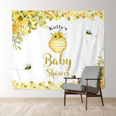 Lofaris Bee Honey Sunflowers White Custom Baby Shower Backdrop